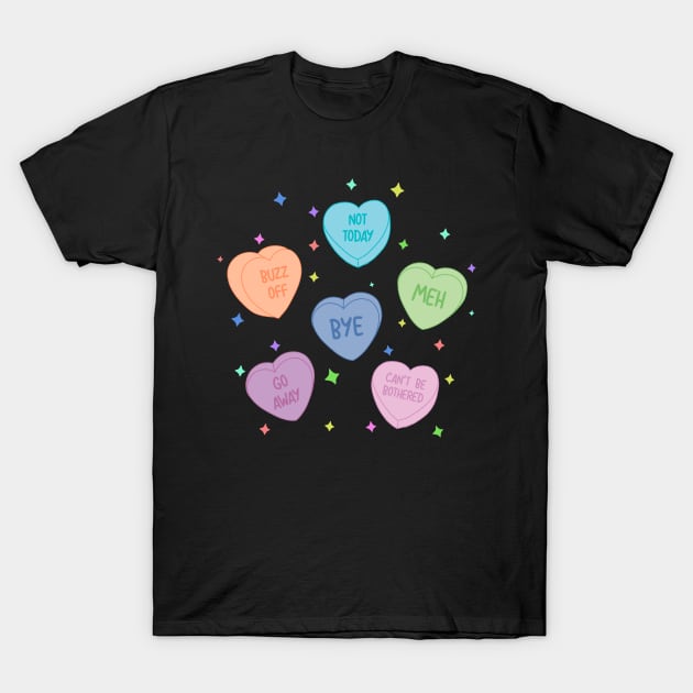 Funny Candy Conversation Hearts T-Shirt by lulubee